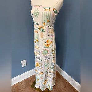 Paper Heart Strapless Midi Dress Lemon Print Italy Euro Summer Linen Blend Small